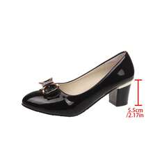 Geeyea A Pair Of Women's High Heels, Chic Patent Leather Rhinestone Bow Shoes, Thick Heel Elegant Women's Shoes, Commuting Date All-Match Workplace High Heels - 黑色 - 查看 4