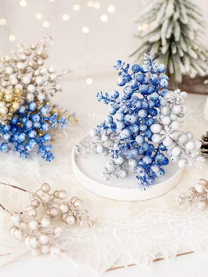 8 pièces Tiges de baies scintillantes de Noël, baies artificielles scintillantes pour décoration d'arbre de Noël, couronne, guirlande, décorations de fêtes et de la maison