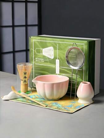1/4/7 matchaskålar i japansk stil, keramiskt matchavispset, inkluderar matchavisp, matchaskopa, matchasked, matchasil, matchaduk, matchaställ, presentask för teceremoni