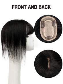 8*12 Women's Straight Jet Black Hair Topper Natural Hair Clip - In Hairpiece Basic Style Hair Enhancement For All Brown Real Hair Bangs For Face Shape Modification - S1 - Xem 6