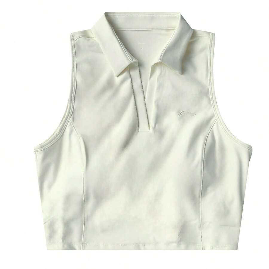 LI-NING Women's Sleeveless Solid Color Tennis Polo Shirt APLV880 - Mother Of Pearl White - View 1