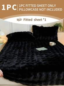 1pc Flannel Fitted Sheet, Bedding, Cozy Home Textile, Soft-Comfortable Mattress Cover, Solid Color Sheet, Deep Pocket, Bed Sheet Only-Without Pillowcase, Machine Washable, Bedding Gifts, Fits For Twin Full King Queen Size Beds, Suitable For Fall And Winter, Room Decor, Winter Decor - 黑色 - 查看 2