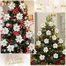 1/3 szt. brokatowych kwiatów świątecznych, kwiatów magnolii, ozdób choinkowych, białych kwiatów poinsecji z klipsami, sztucznych kwiatów na choinkę, świątecznych dekoracji DIY, dekoracji imprezowych, brokatowych, sztucznych kwiatów, wianków choinkowych DIY - Biały - Zobacz 7