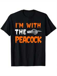 Camiseta de disfraz de Halloween de último minuto para hombres Estoy con el pavo real.% Algodón. Impreso en un lado. Camiseta negra de manga corta. Regalo del Día de la Madre para Madre Mamá Abuela. Tallas S-. 1 pieza. Peso de la tela 180g - Negro - Ver 6