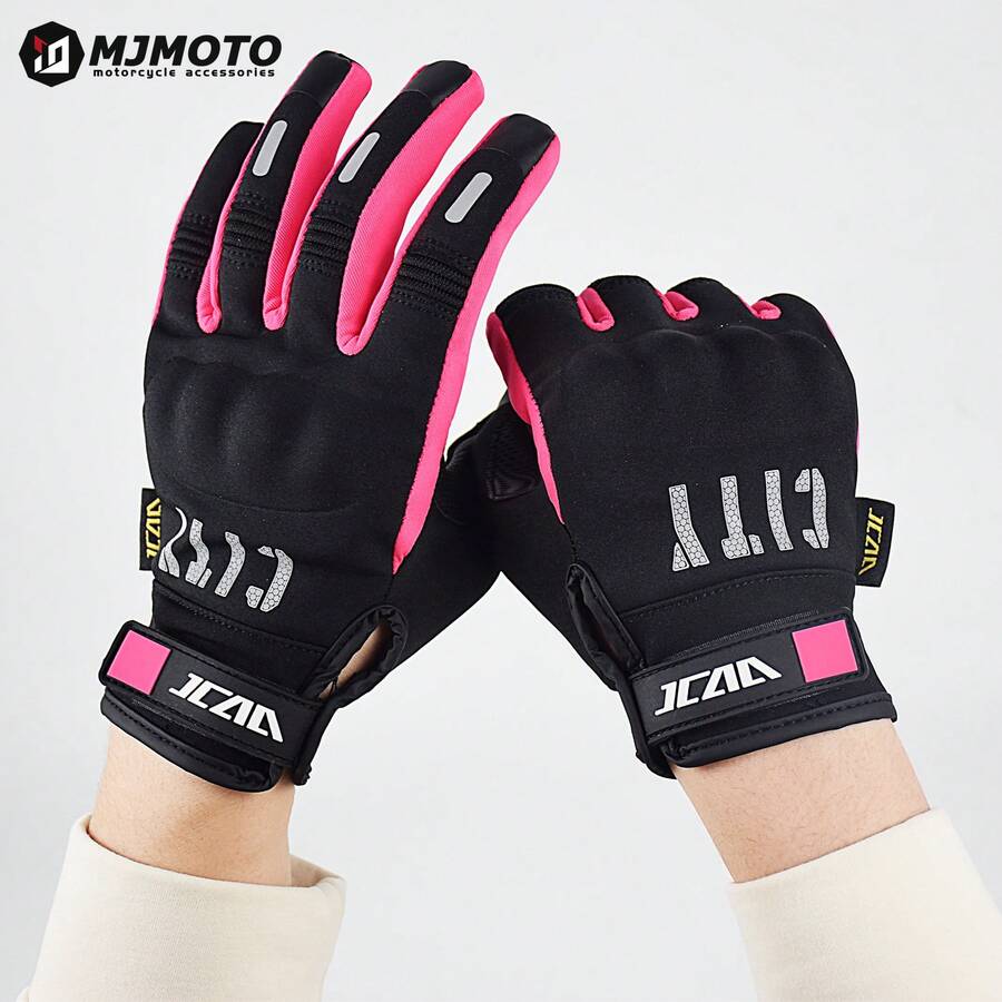 MJMOTO Pink Lady 女款摩托車騎行手套 觸控螢幕 春秋抓絨 摩托車電動單車賽車手套 戶外運動單車手套 - A - 查看 1