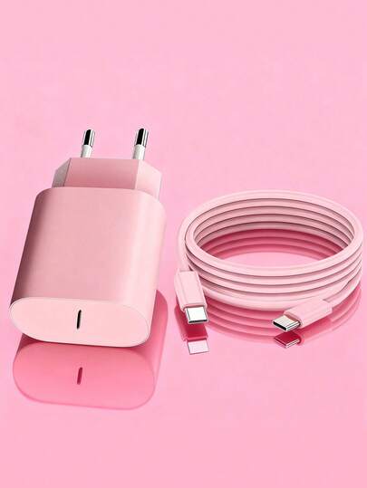 PD 20W Fast Charging EU Charger Kit Compatible With IPhone 17/16/15/Pro/Pro Max,Type-C Wall Charger With Type C To USB C Fast Charging Cable, Portable USB-C Adapte Compatible With Samsung Galaxy S25 S24 S23 S22 S21 S20/Ultra/Note 20/10,PINK
