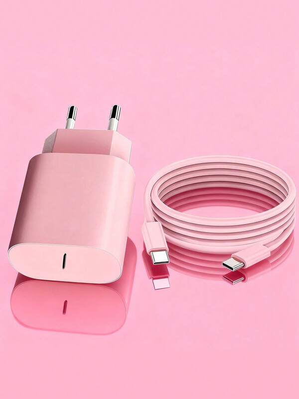 PD 20W Fast Charging EU Charger Kit Compatible With IPhone 17/16/15/Pro/Pro Max,Type-C Wall Charger With Type C To USB C Fast Charging Cable, Portable USB-C Adapte Compatible With Samsung Galaxy S25 S24 S23 S22 S21 S20/Ultra/Note 20/10,PINK