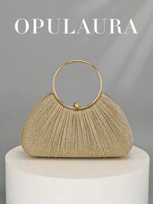 OpulAura Women's Metallic Luxury Evening Clutch Bag, Elegant Leather Formal Handbag, Glitter Gala Purse For Dress, Suitable For Formal Events, Galas, Parties, Weddings, Brides, Bridesmaids, Birthday - Gold - View 5