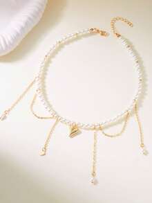 قلادة من اللؤلؤ والخرز على شكل قلب مع شرابة لؤلؤية، قطعة واحدة أنيقة وعملية للنساء، مناسبة للاستخدام اليومي والمناسبات والعطلات والزفاف والمناسبات الخاصة، هدية عيد الميلاد وعيد الأم وعيد الحب