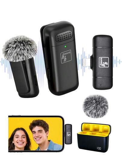 HHMORE C6MIC Micrófono inalámbrico de solapa, con reducción de ruido inteligente, incluye estuche de carga con indicador de batería, compatible con iPhone y teléfonos Android, ideal para crear videos cortos y grabar videos diarios. Compatible con iPhone, Android, para vacaciones de verano, grabación de audio/video, entrevistas, juegos y transmisión en vivo. Grabación de audio de vacaciones, grabación de video, entrevistas, juegos, transmisión en vivo, mini micrófono