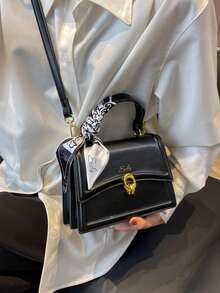 女士小方包，配有丝带，可定制姓名，独特礼物，时尚高端风格，时尚百搭的单肩包/斜挎包，质感手提包，女士外出必备小方包，多功能单肩斜挎包，外出、购物、商务旅行、旅游、工作、返校、上课必备，送给女友、老师、闺蜜和母亲的贴心礼物 - 彩色 - 查看 2