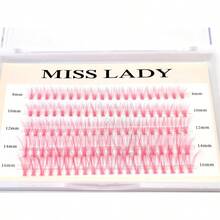 Colored Faux Mink Lash Clusters 3D Volume 20D Curl C Thickness 0.10mm Length 8-16mm Mixed Tray 100 PCS Pink Eyelash Clusters DIY Individual Lash Extensions - 粉色 - 查看 4