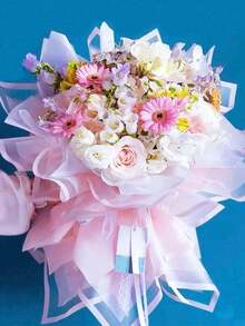 20张花卉包装纸，花束包装纸，金边，韩式包装纸，适用于DIY工艺品礼品装饰，花艺用品，23 x 23英寸，薄纸，花束用品（粉色） - 粉色 - 查看 3