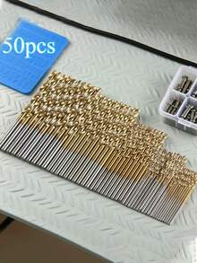 50pcs Titanium-Coated HSS Drill Bit Set - Heavy-Duty High-Speed Steel Drill Bits With 1-3mm (1/16"-1/8") & Smaller Fractions (1/32", 1/64") Equivalent, Spiral Flute Design & Round Shank For Wood, Metal, Plastic, Drywall - Home & - Multicolor - View 12