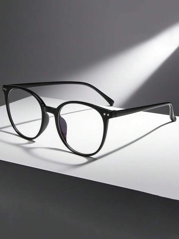 1 Pair Retro Minimalist Fashion Rivet Round Transparent Lens PC Unisex Glasses, Black & Transparent Pink, Outdoor Decorative Glasses, Y2K College Style, Suitable For Travel, Sports, Commuting