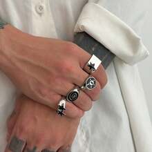4 pièces/set Ensemble de bagues d'homme pentagramme - Argent - Voir 6