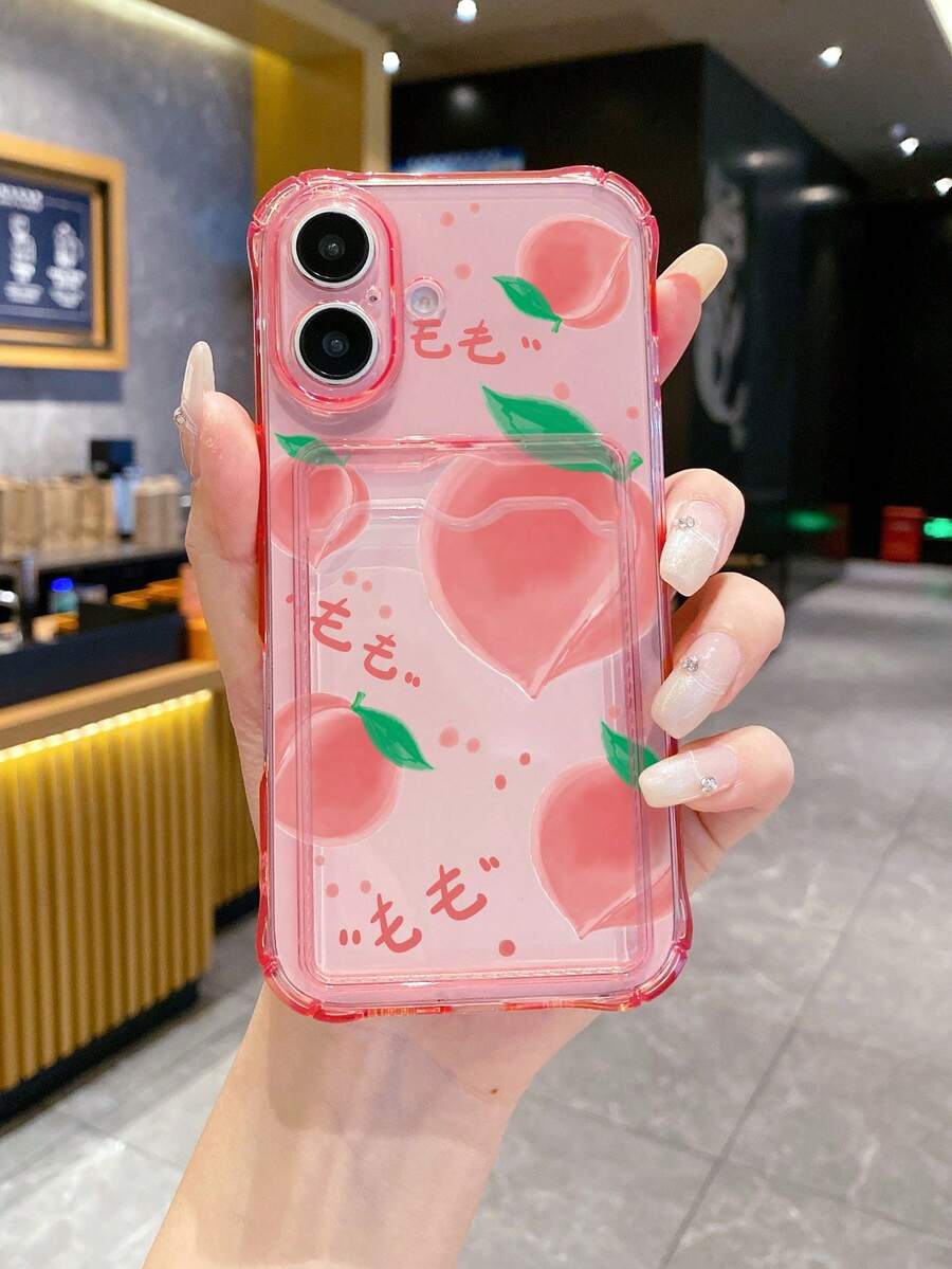 1pc Transparent Pink TPU Bumper Case With Polka Dot & Floral Pattern, Shockproof Phone Case, Fashion & Versatile, Compatible With IPhone///OPPO