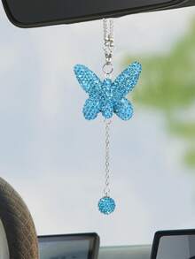 1pc Car Interior Pendant Full Diamond Shining Butterfly Car Rearview Mirror Decoration Car Interior Pendant Women's Car Accessories