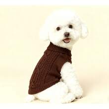 Suéter para animais de estimação, cor café, em tricô trançado, ideal para cães e gatos de pequeno e médio porte. Design minimalista, perfeito para o outono e inverno. Ideal para poodles, teddy bear e para o Ano Novo. - Castanho Café - Ver 5