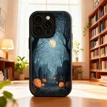 Fashion Mobile Phone Case Halloween Design  Case, Black, Pumpkin Print And Mysterious Forest Under The Moon, Ideal For Halloween Season And Gothic Style Lovers - Black - View 2