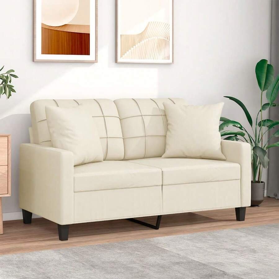 vidaXL 2-Sitzer-Sofa mit Zierkissen, creme, 120 cm, Kunstleder
