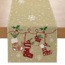 Caminho de mesa de Natal, caminho de mesa com floco de neve e meia de Natal, decoração de mesa de jantar de cozinha estilo fazenda, decoração de casa para festas de Natal em ambientes internos e externos - Multicolorido - Ver 12
