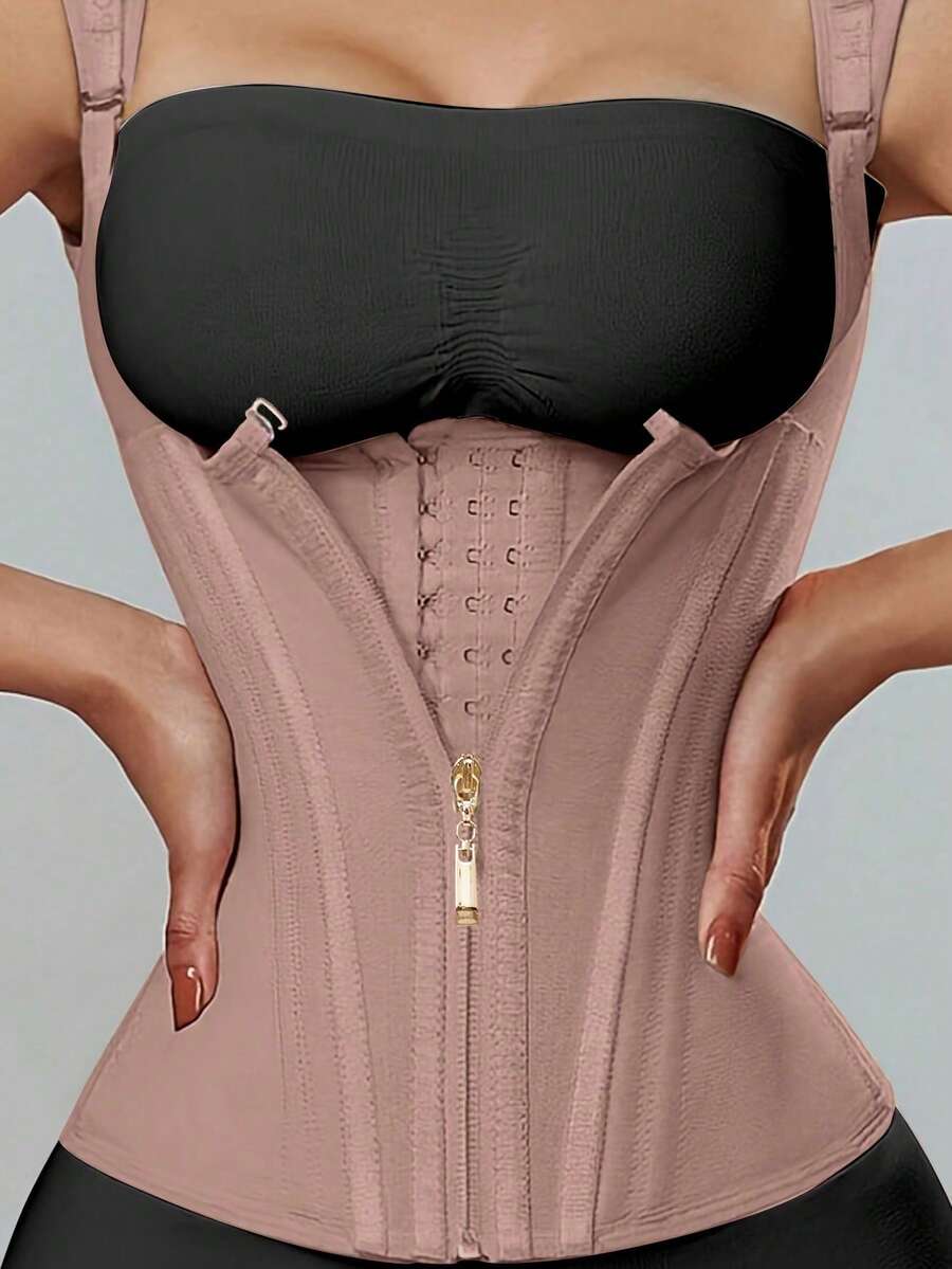 全新 15 骨背心 紧身胸衣款式 高弹力网眼腰带 拉链闭合 复古塑身衣