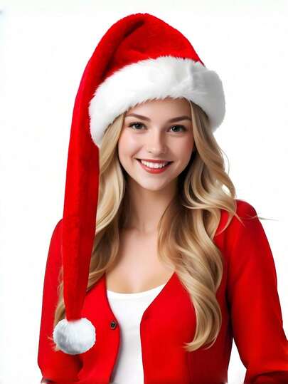 超长圣诞帽，超长毛绒圣诞老人长尾巴帽，奢华圣诞帽，节日派对冬季圣诞服装，圣诞礼物装饰用品，冬帽，男女皆宜（均码）