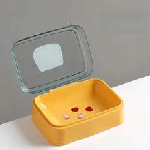 1 pieza Plato de jabón creativo con diseño de drenaje - Soporte de jabón de plástico transparente rectangular, organizador de baño ahorra espacio para el hogar, dormitorio, balcón