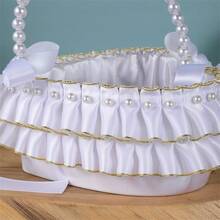 Photography Basket Props For Studio Photo Shoots With Pearl And Satin Ribbons For Weddings And Special Events - Blue and White - View 6