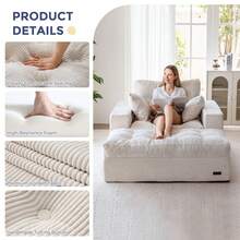 MAXYOYO Chaise Lounge Chair Indoor,Cloud-Plush/L Shaped Cloud-Plush  Corduroy Boneless Floor Sofa Bed,Cozy Sleeper Couch With Pillows For Living Room With Ottoman - 白色 - 查看 8