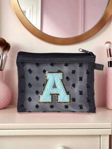 Mini Portable Mesh Medicine Bag, First Aid Kit With Blue Towel Embroidered Letters A-Z, Medical First Aid Kit, Outdoor Household Medicine Pill Storage Bag, Travel Storage Bag, Makeup Bag, Cosmetic Bag, Vacation Storage Bag, Skincare Bag, Lip Oil Storage Bag, Mother's Day Gift, Birthday Gift, Bathroom Storage, Student Dormitory Wash Bag, Gifts For Wives, Family, And Friends, Make Up Organizer - Multicolor - View 8