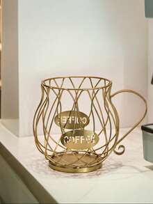 1PC Metal Coffee Pod Holder, Cup-Shaped Design With Black & Gold Color Options, Sturdy Iron Construction, "COFFEE" Label Accent, Perfect For Coffee Station, Kitchen Counter, Home & Cafe Use - Ideal For Organizing Coffee Capsules, Daily Brewing Essentials