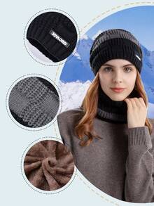 1pc Knitted Hat & Scarf Set, Winter Warm Ear Protection Women's Beanie Valentines Gift - Pink - View 4