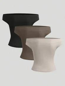 Parte superior sencilla de diseño con hombros descubiertos de unicolor, uso casual diario para mujeres - Marrón - Ver 2