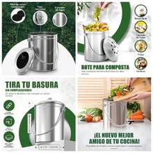 Contenedor de Compost, Compostador de Cocina, Contenedor de Abono, Compost con Filtro de Carbn de 1.3 Galones con Tapa, Compostador de Acero Inoxidable para Cocina, Bote de Basura - plateado - Ver 1