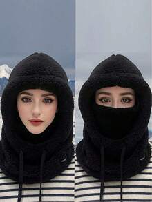 1-Piece Women's Face Mask Hat With Elastic Drawstring, Lightweight And Warm, Perfect For Cycling, Skiing, And Outdoor Sports, Solid Color, Hand Washable, Fleece Neck Gaiter With Ear Flaps, Balaclava For Winter And Fall Outfits Accessories For Winter Winter Head Warmer