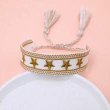 1pc Handmade Embroidered Pentagram Bracelet - Gold - View 3
