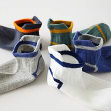 5 Pairs Kids Solid Color Striped Ankle Socks, Autumn/Winter, Sizes: (2-3), (3-8), (8-12), (12-16) Years - Multicolor - View 12