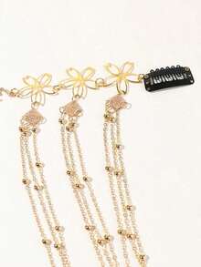 Tassel Charm Flower Decor Hair Clip With Chain Party Bow Carnival Head Jewelry Head Pieces Jewelry, School Stuff, Jewellery For Women - Vàng - Xem 4