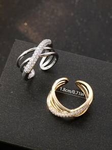 1 Stück 3-lagiger Kreuzring für Frauen, vollständiges Diamantdesign, eingelegt mit super glänzendem kubischen Zirkonia, verstellbarer offener Ring, Verlobungsring, Hochzeitsring, Halloween Schmuck, Weihnachtsgeschenk, Saudi-Nationalfeiertag Geschenk