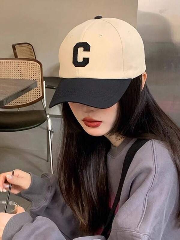1pc Brown Thick Letter C Embroidered Snapback Hat, Outdoor Sun Protection Fashion Casual Baseball Cap