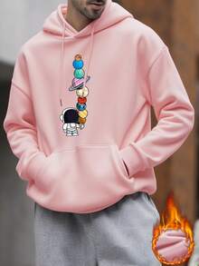 Zrgoth 男士星球元素印花袋鼠口袋连帽卫衣，情侣款，秋冬款 - 粉色 - 查看 2