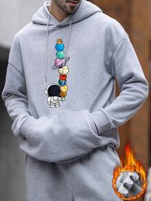 Zrgoth Men's Planet Element Print Kangaroo Pocket Hoodie Sweatshirt, Suitable For Couples, Autumn/Winter - Grey - View 3