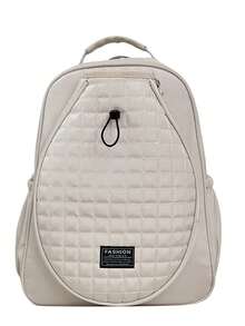 Tennis Bag, Quilted Tennis Sling Crossbody Backpack, Water Resistant Tennis Racket Bags For Women Men, Suitable For Pickleball Tennis Badminton, Large Cream Color Quilted Nylon Sling Bag For Women, Light Beige Big Unisex Crossbody Daypack, Lightweight Everyday White One Shoulder Travel Backpack With Hidden Pockets And Bottle Holder