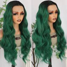 13X4 Free Part Black Green Highlights Body Wave Lace Front Wigs Pre Plucked Soft Long Wavy Hair Wigs Heat Resistant Wave Wigs Glueless Christmas Wig Long Wavy Synthetic Lace Front Wigs For Women Perfect For Daily Wear & Parties - Ombre Green - 查看 6