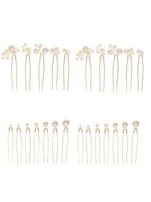 12 قطعة/مجموعة مشابك شعر مزينة باللؤلؤ بتصميم بسيط وعصري، مجموعة إكسسوارات شعر لؤلؤية أنيقة متعددة الأحجام للنساء في حفلات الزفاف والمناسبات