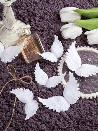 12pcs White Plastic Angel Wings For Crafts Mini 3D Angel Wings Christmas Tree Ornaments Hanging Vintage Chic Pendant For Xmas, Holiday Decorations