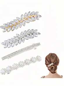 2/4/6/8/10 Peças Presilhas de Cabelo com Strass, Grampos de Cabelo com Cristal e Pérola Cintilante, Acessórios de Cabelo Elegantes para Casamento, Baile, Dia dos Namorados, Dança, para Cabelos Grossos e Longos, Noivas, Mulheres e Meninas, Tiaras - A - Visão 9