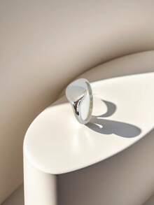 1pc Minimalist High Polished Round Ring, Unisex Couple Fashion Personalized Finger Ring, Hip-Hop, Non-Fading - Silver - View 1